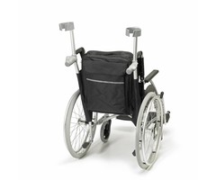 Storage bag for the back of the wheelchair with walking stick pockets