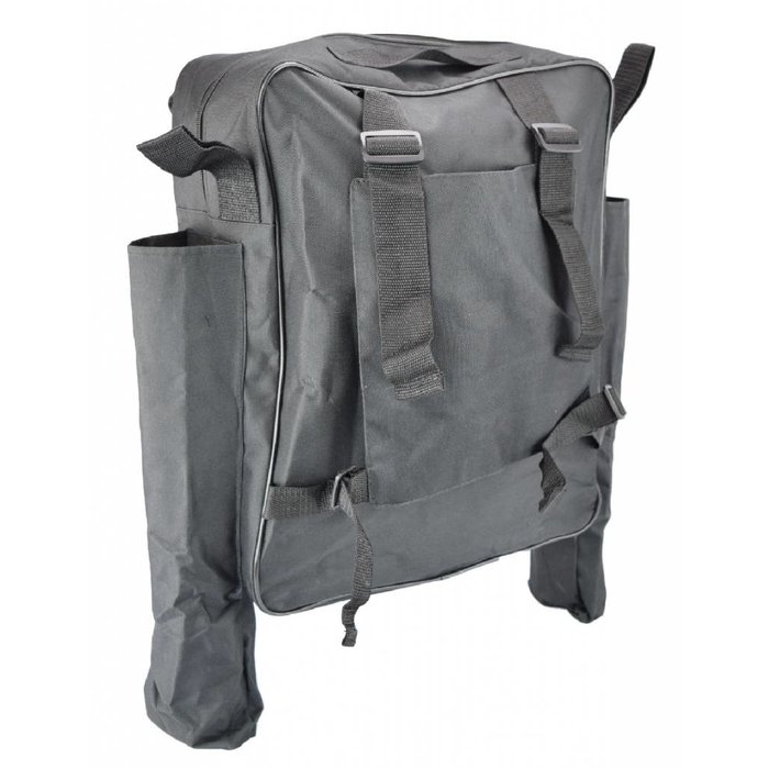 Storage bag for the back of the wheelchair with walking stick pockets