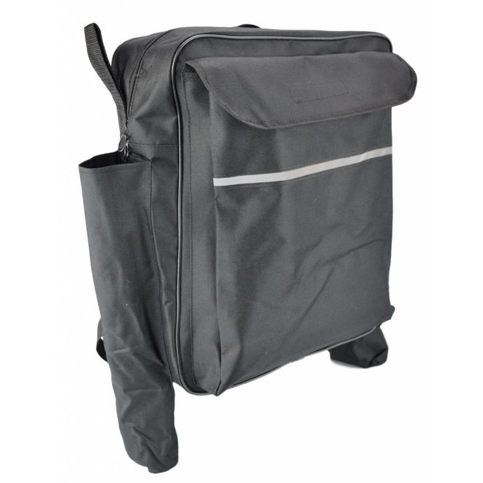 Storage bag for the back of the wheelchair with walking stick pockets