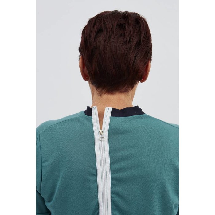 Green pajamas with zipper on the back and between the legs