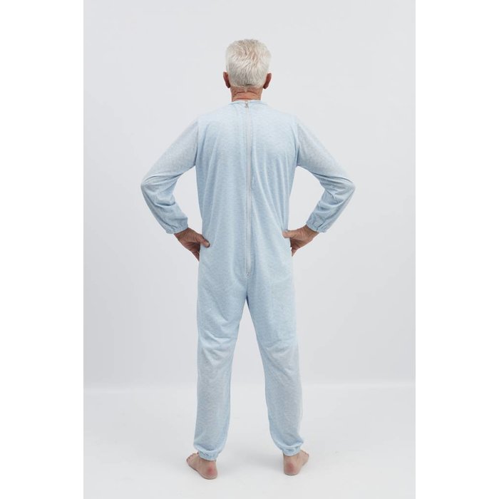 Blue pajamas with zipper on the back