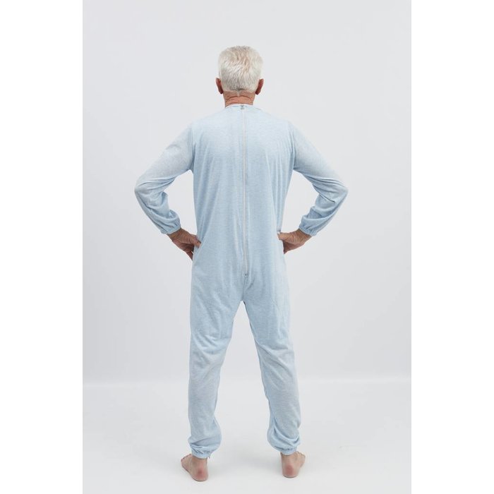 Blue pajamas with zipper on the back