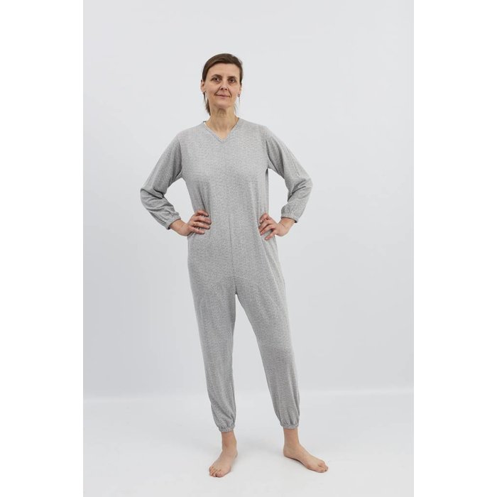 Gray pajamas with zipper on the back