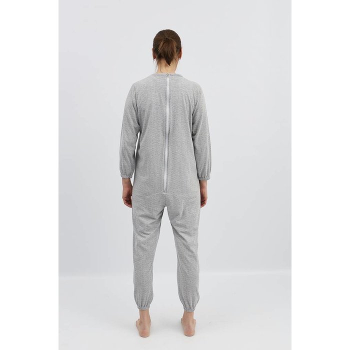 Gray pajamas with zipper on the back