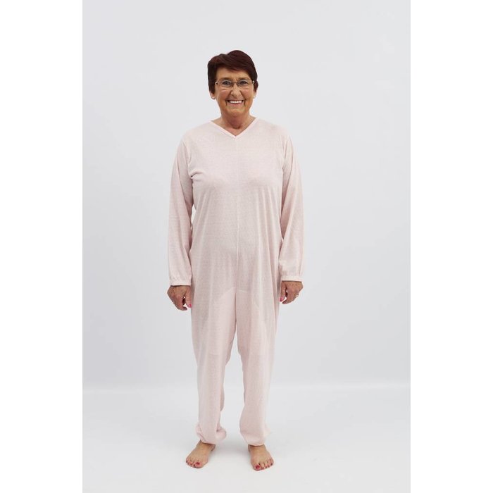 Roze pyjama met ritssluiting op de rug