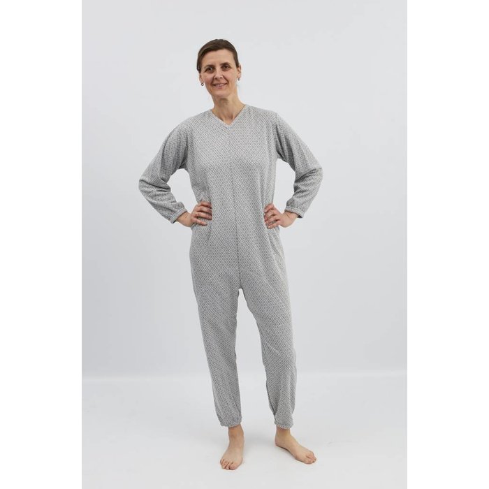 Gray winter pajamas with zipper on the back