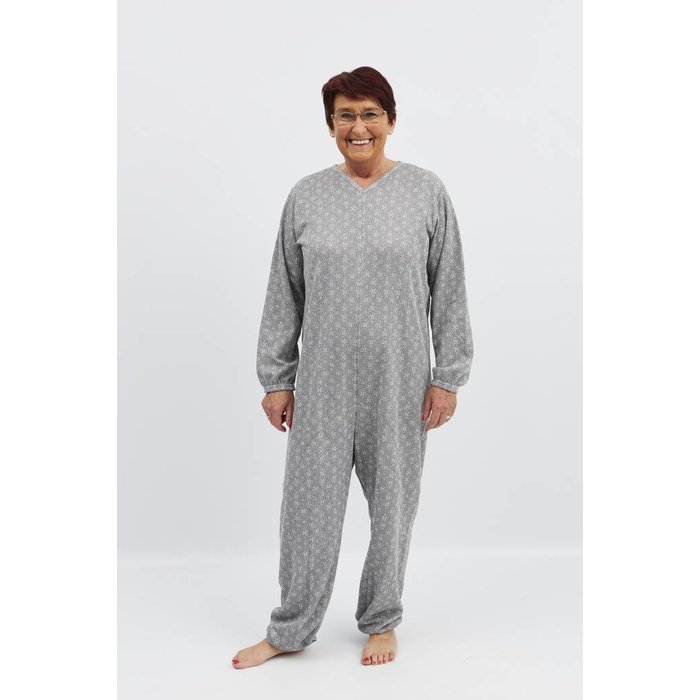 Gray winter pajamas with zipper on the back