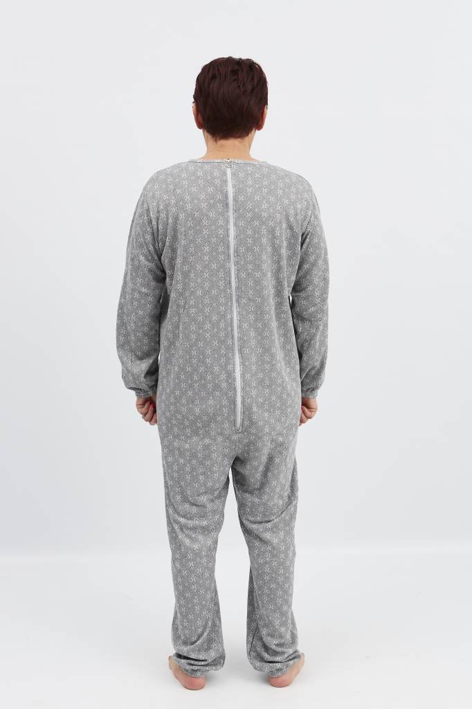 Gray winter pajamas with zipper on the back Homecare Webshop