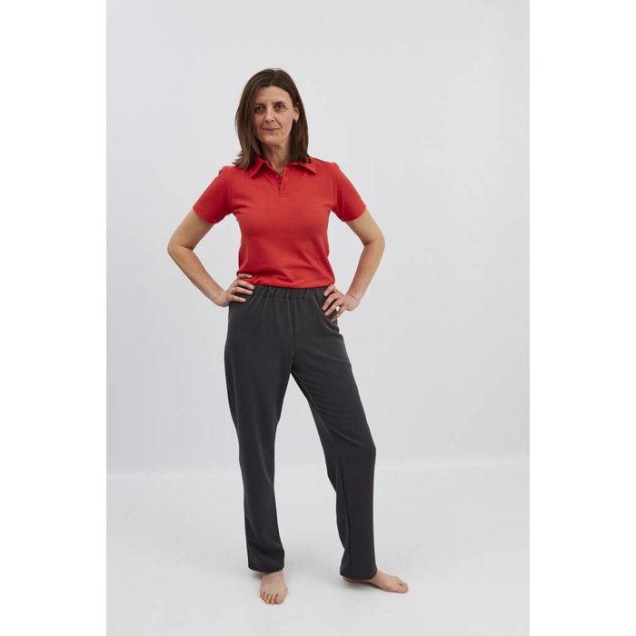 Red polo with zipper between the legs