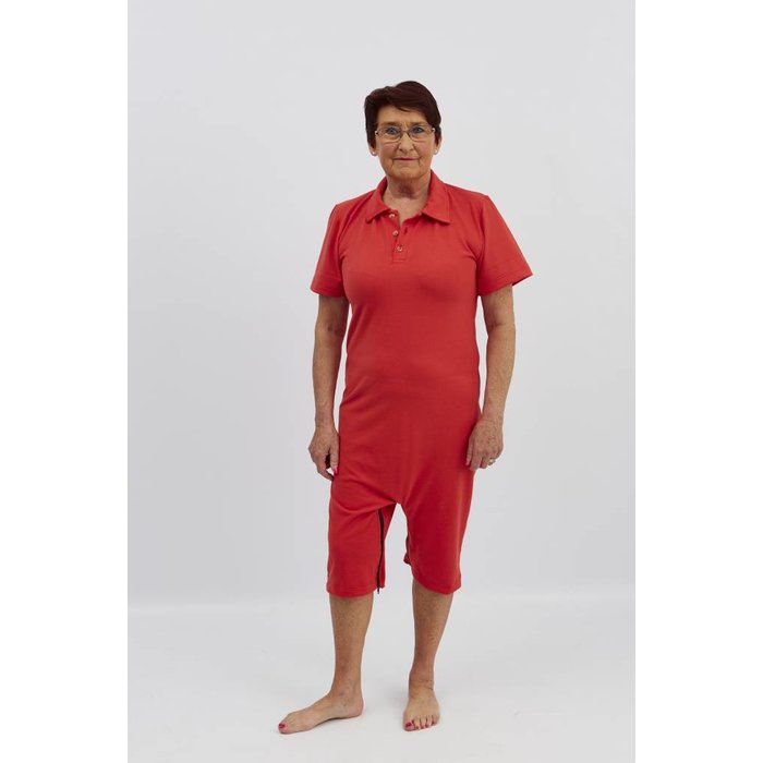 Red polo with zipper between the legs