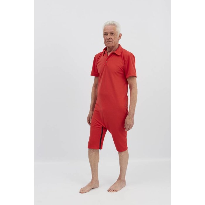 Red polo with zipper between the legs