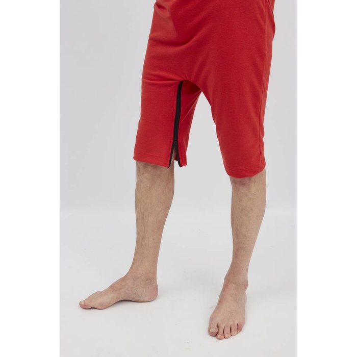 Red polo with zipper between the legs