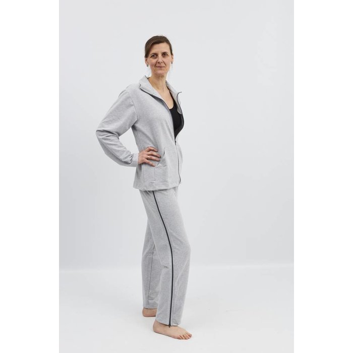 Gray rehabilitation pants with zip fastening at the side seams