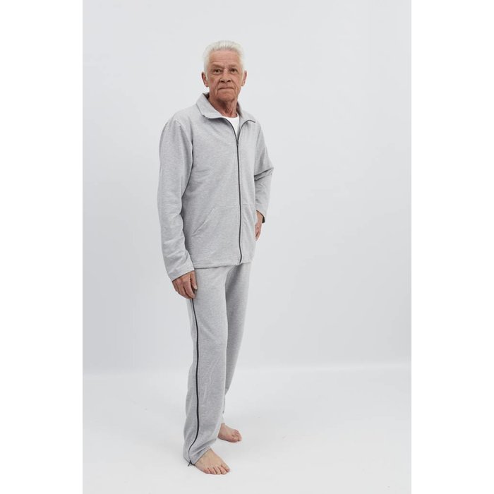 Gray rehabilitation pants with zip fastening at the side seams