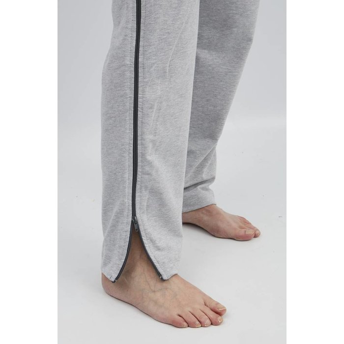 Pantalon de rééducation gris avec fermeture à glissière sur les coutures latérales