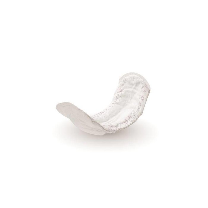 Incontinence pad with central adhesive strip on the outside