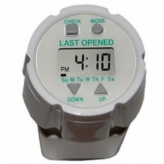 Pillbox with 24 alarms and 'last opened' notification