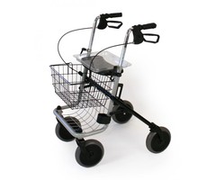 Foldable rollator with 4 wheels and seat in gray
