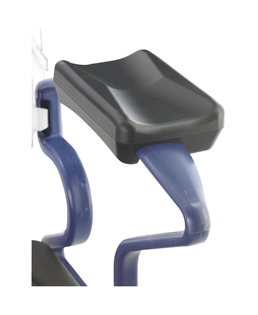 Height adjustable shower/toilet chair with swivelling and removable footrests