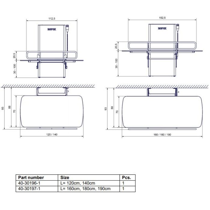 Folding nursing table for wall mounting Ropox Vario, electrically height adjustable