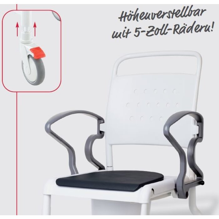 Toilet chair on wheels, height adjustable