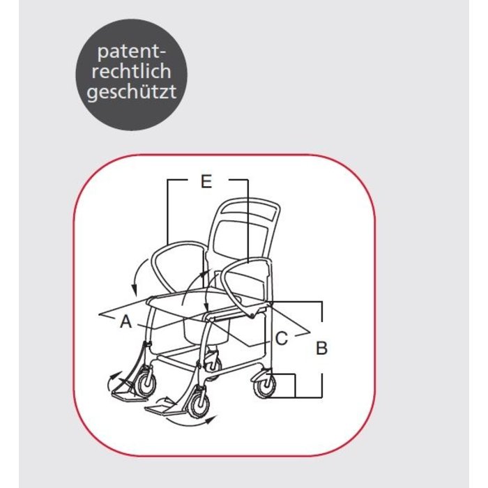 Toilet chair on wheels, height adjustable