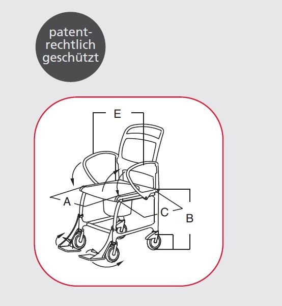 Chaise de toilette sur roulettes, réglable en hauteur