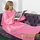 Fleece blanket with sleeves in pink and blue