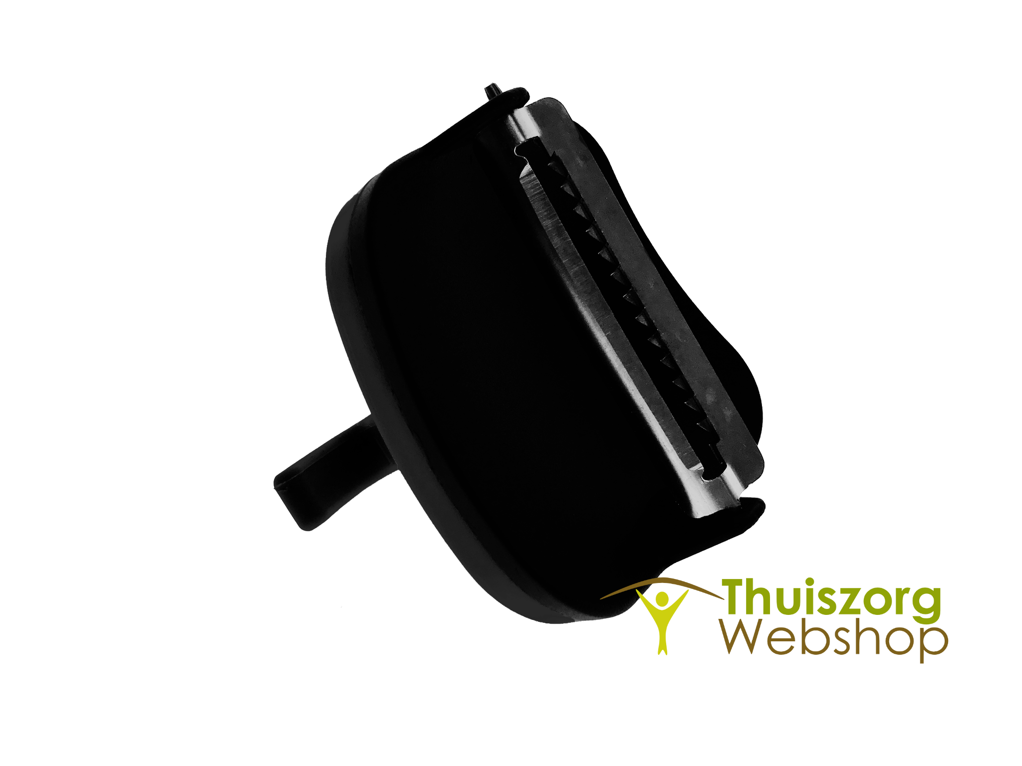 Ergonomic finger-grip peeler with straight or serrated cutting blades