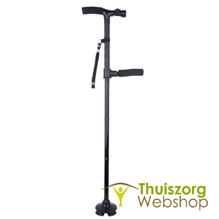 Foldable walking stick with stabilizer and light