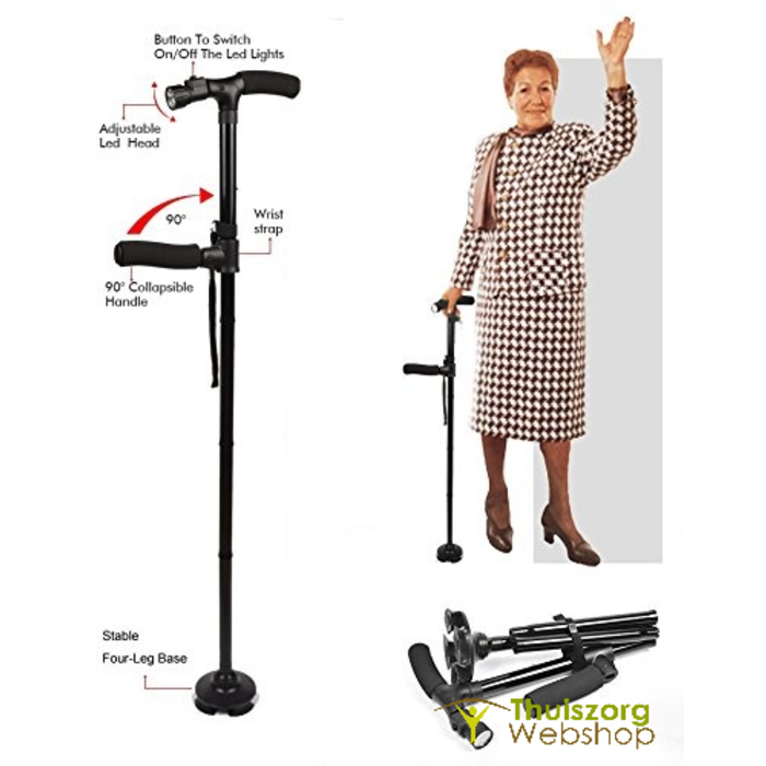 Bâton de marche pliable avec stabilisateur et lumière