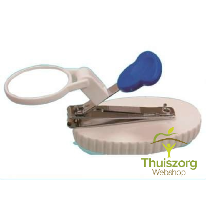 Nail clippers on suction cups with magnifying glass for one-handed use
