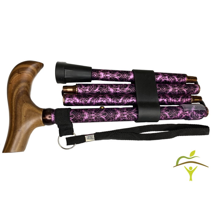 Canne de marche Pluviose Fantasy pliable avec manche en bois