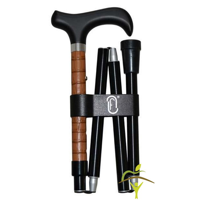 Finna folding and adjustable walking stick, black wooden handle, special finish