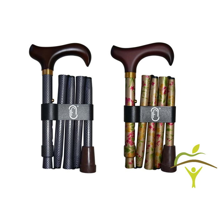 Finna folding and adjustable walking stick, wooden or metacrylic handle