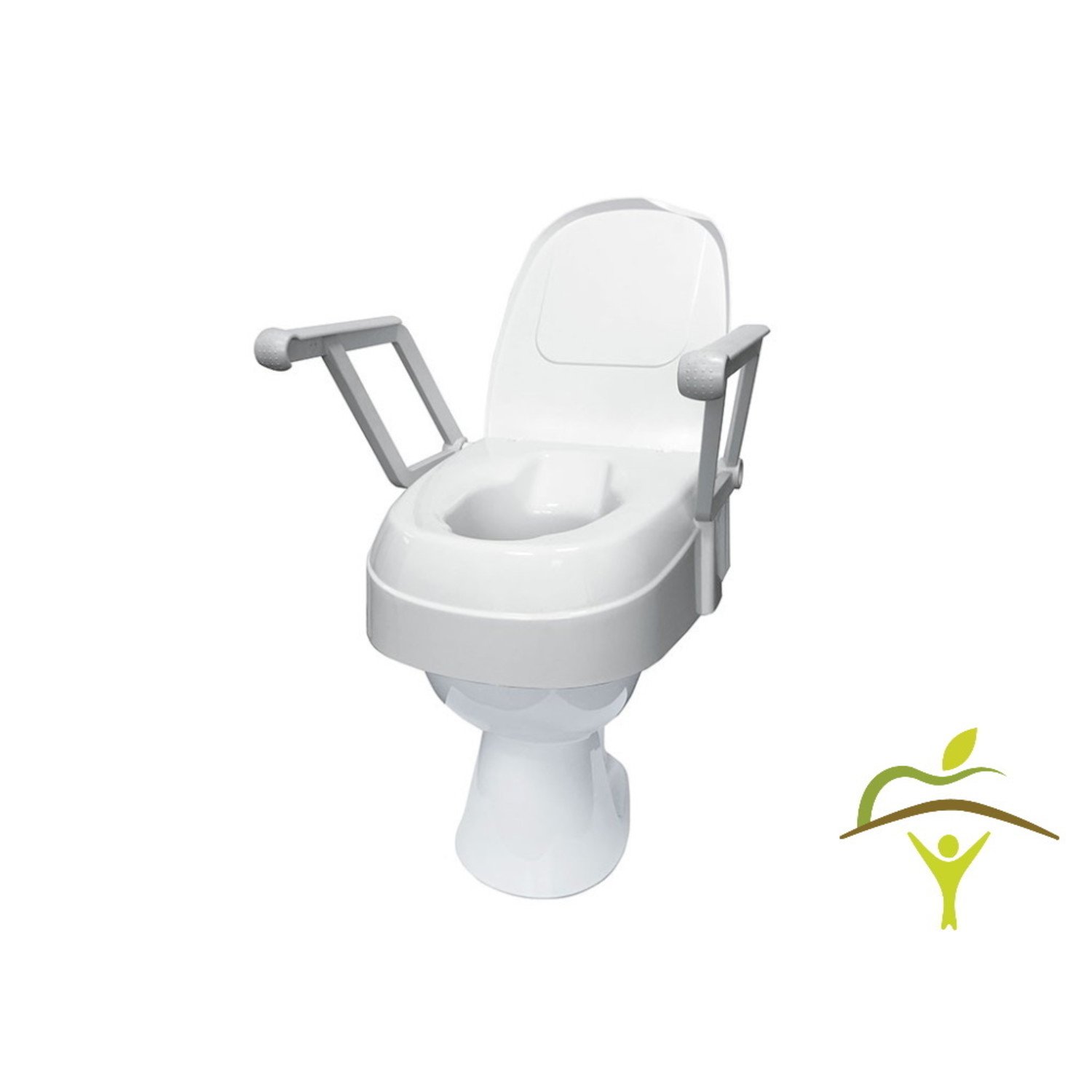 Hauteur d'assise réglable de toilette avec accoudoirs rabattables, compact