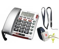 Telephone with large buttons and wireless SOS transmitter