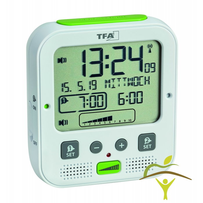 Radio alarm clock with vibrating alarm
