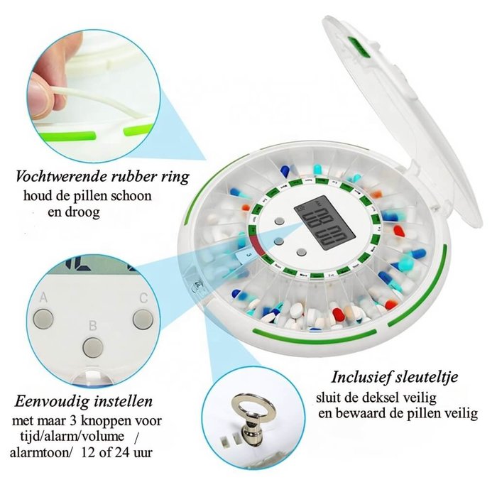 Secured Automatic medicine carousel with 6x alarm.