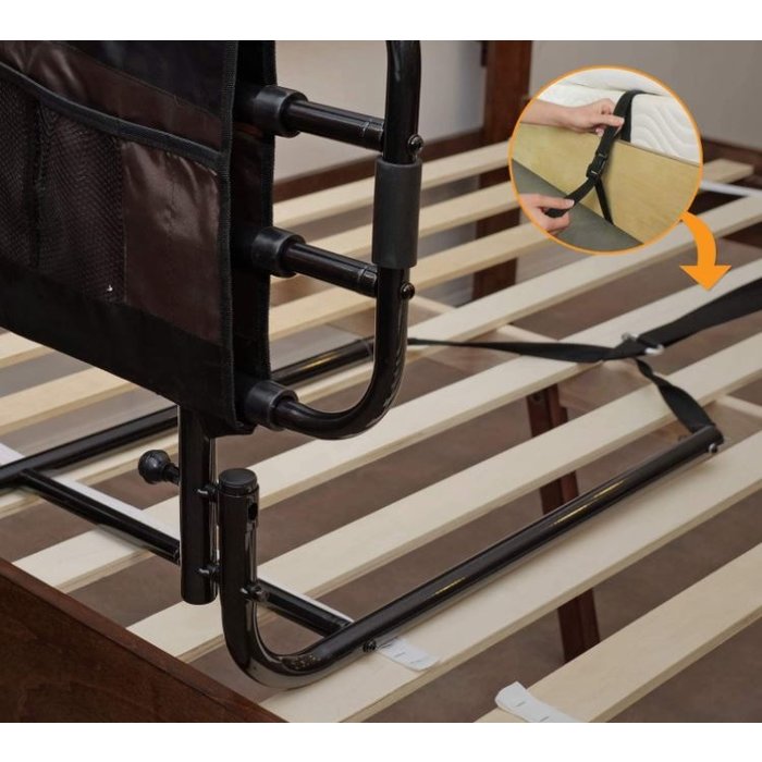 Bed rail - adjustable length and foldable