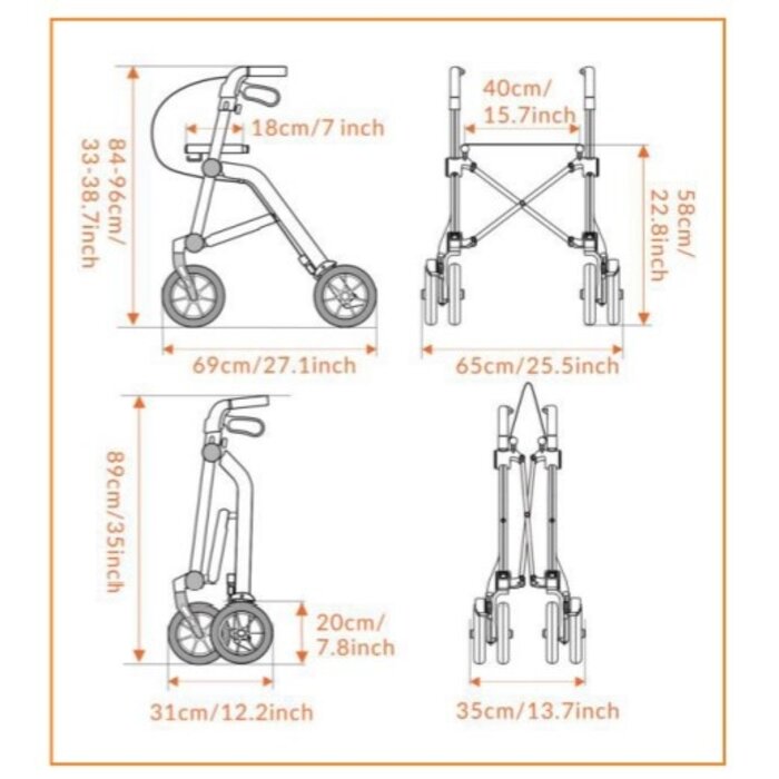Compact double folding rollator