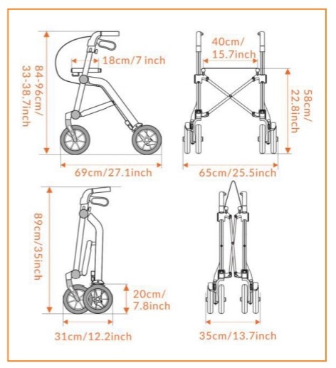 Déambulateur compact double pliable