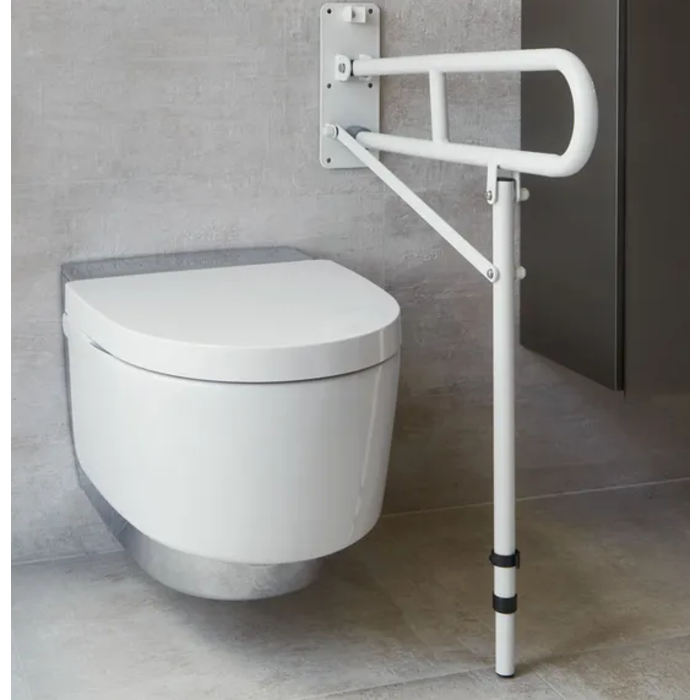 Folding toilet bracket with floor support
