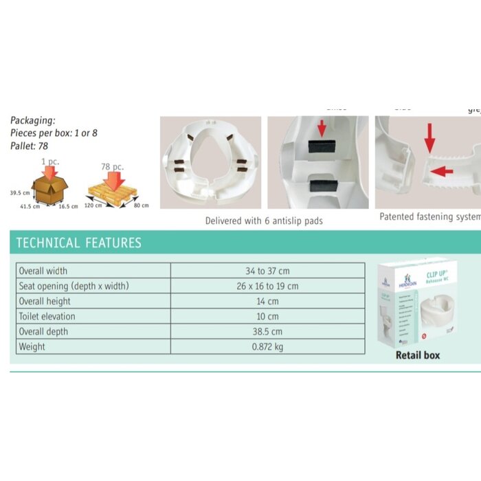 Surélévation de WC ClipUp - 10 cm - blanc