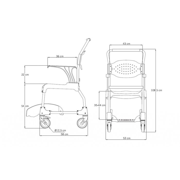 Mobiele douche- en toiletstoel - stoel