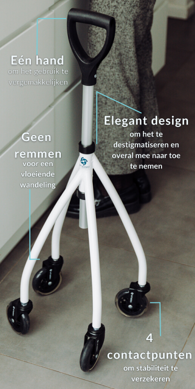 Four-legged walking stick on wheels Wheeleo