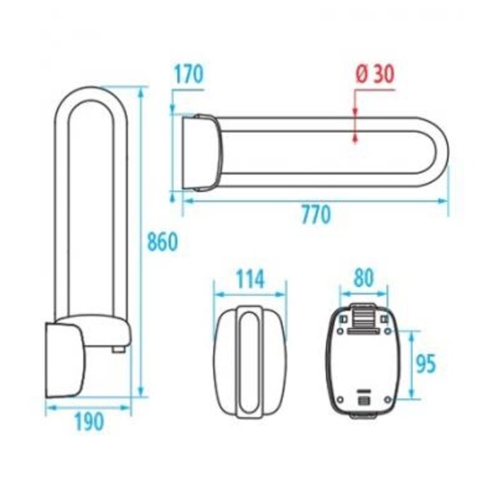 Folding bracket with or without support leg, length 77 cm