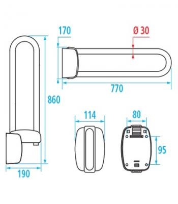 Opklapbeugel met of zonder steunpoot, lengte 77 cm