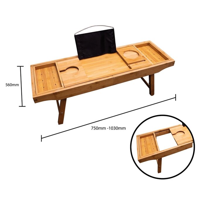 Bed and bath table with extendable sides and legs