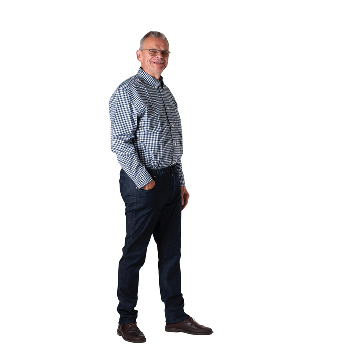 5 pocket broek met elastiek - donkere jeans